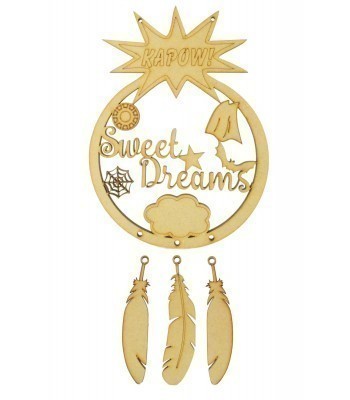 Laser Cut 'Sweet Dreams' Superheroes Dream Catcher with Hanging Feathers